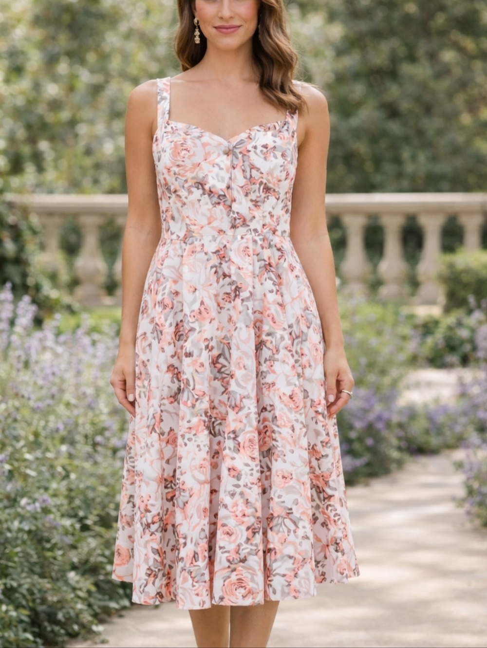 Eva Mendes New York & Company Floral Fit & Flare Midi Dress – Size 8